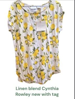 Cynthia Rowley White Tee with Yellow Lemon Print - New With Tag Size Medium